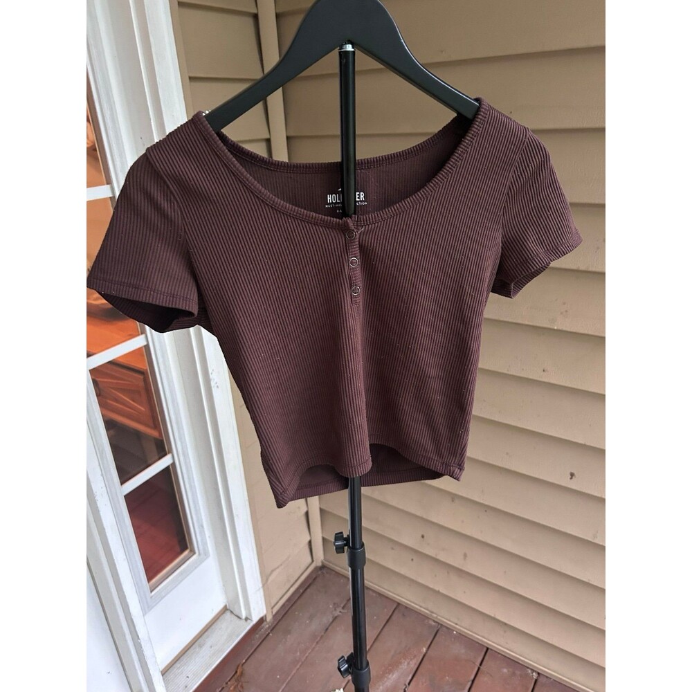 Hollister Crop Top Brown Ribbed size Medium - Picture 1 of 4